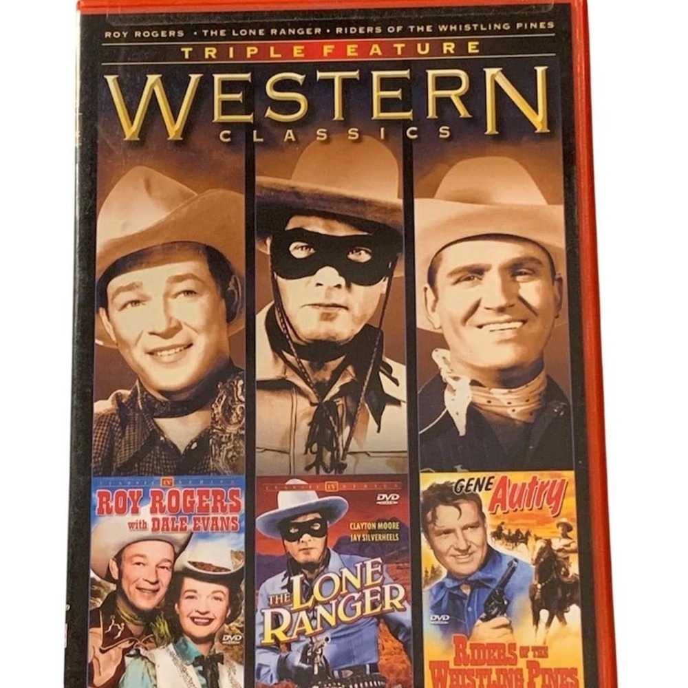 Western Classics Triple Feature DVD Roy Rogers Lone Ranger Gene Autry B&W Movie